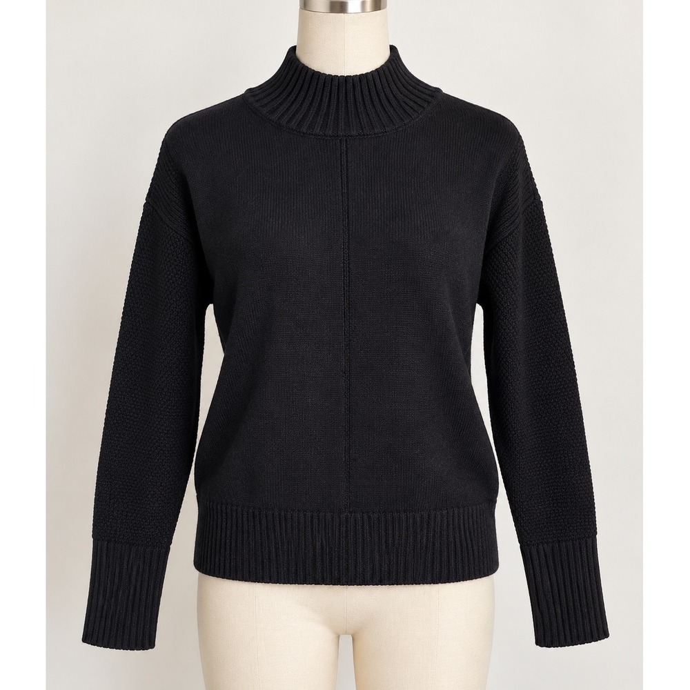 Loft Black Mock Neck Ribbed Knit Sweater Petite XXSP Cotton Blend Casual Fall